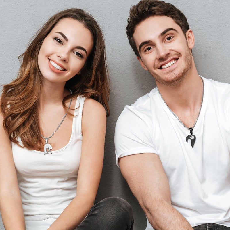 Cupimatch 2-Piece Stainless Steel Couple Necklace Rhinestone I Love You Heart Puzzle Matching Pendant for Couples with Love Chain for Valentine's Day - Image 4